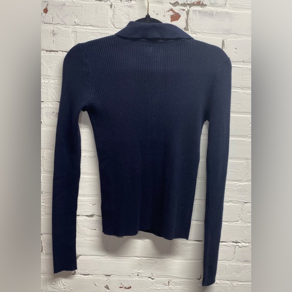 NWT FAHERTY WOMENS ORGANIC COTTON AND CASHMERE BLEND MIKKI POLO SWEATER IN NAVY - Picture 2 of 5